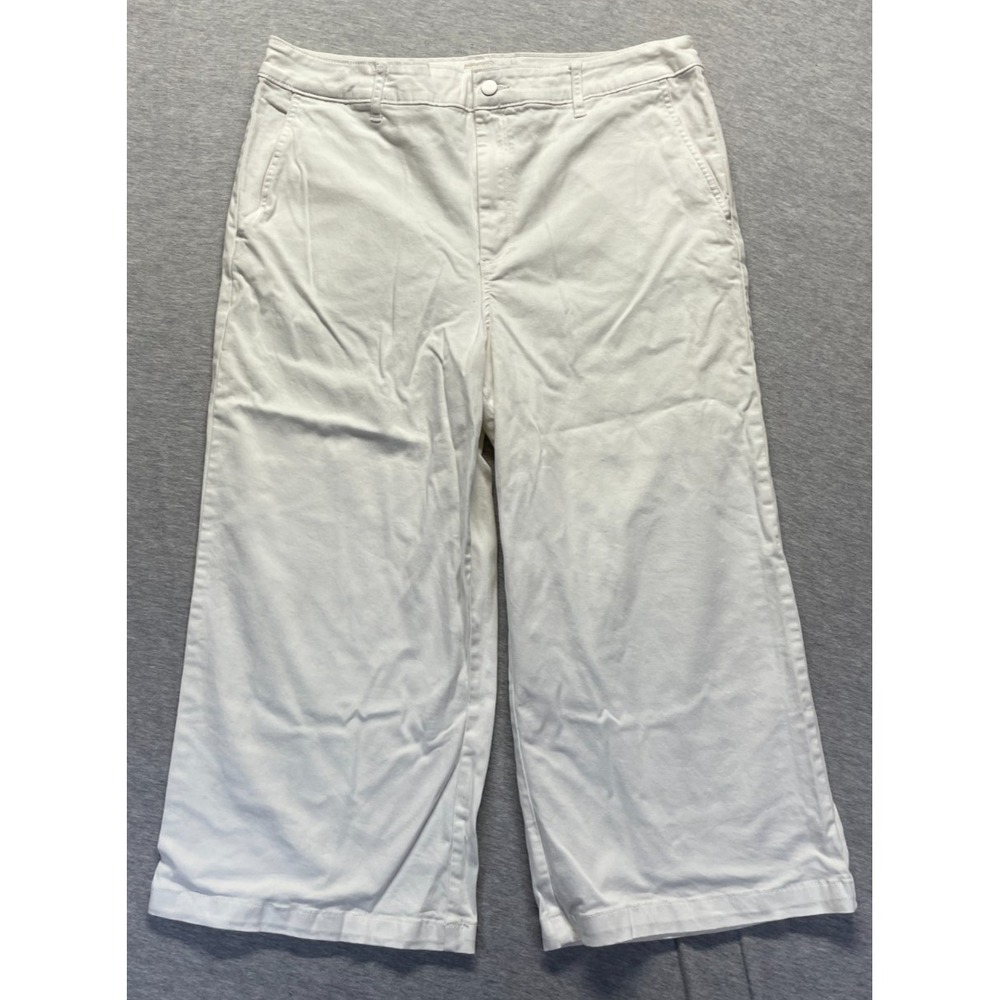 A New Day High Waisted Cropped Pants Womens 18 White Cotton Stretch Wide Leg